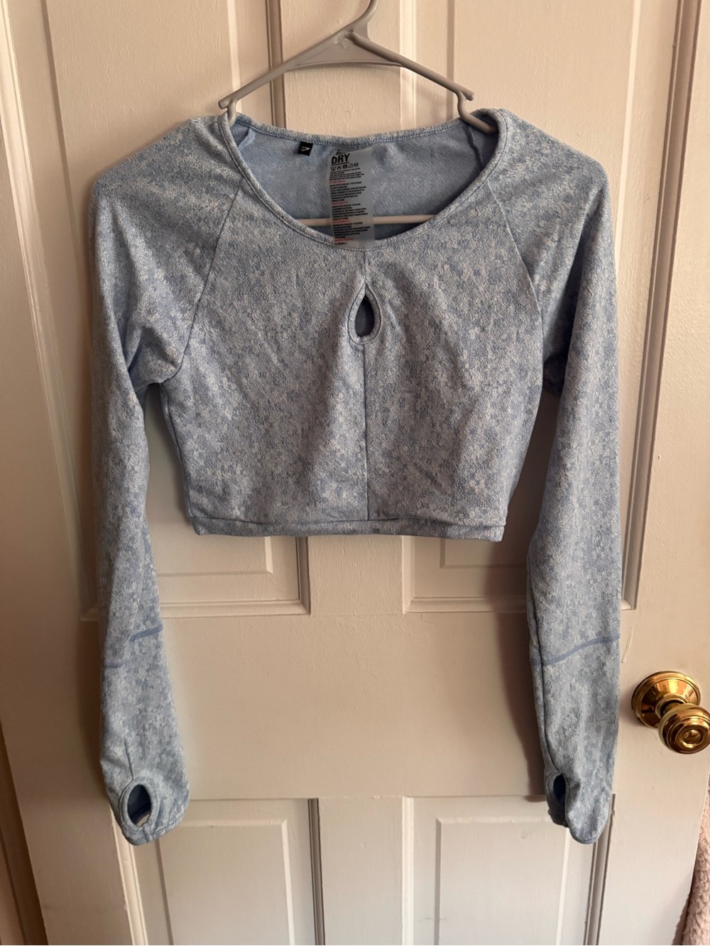 Gymshark Light Blue Long Sleeve Cropped Top with Keyhole